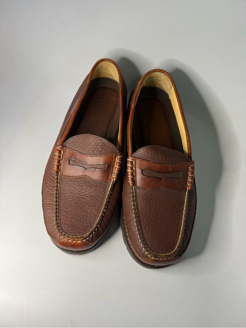 L.L. Bean Allagash Handsewn Bison Leather Penny Loafers Men's 12 EE Wide⁠